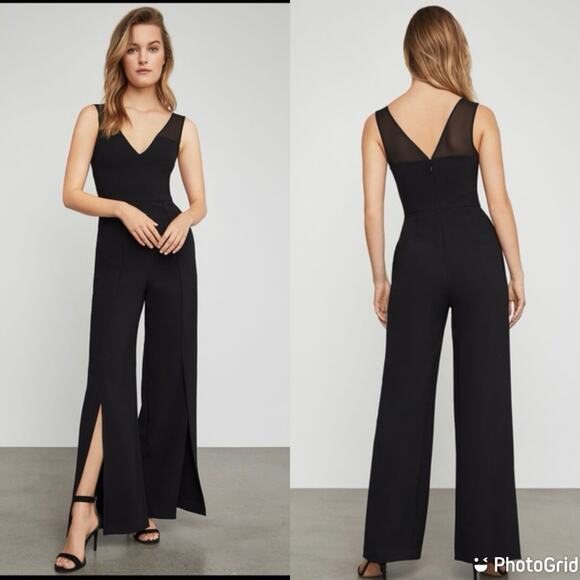 BCBGMaxAzria Vicktoria Sleeveless Black Wide Split Leg Jumpsuit Business Sz M - Picture 1 of 9